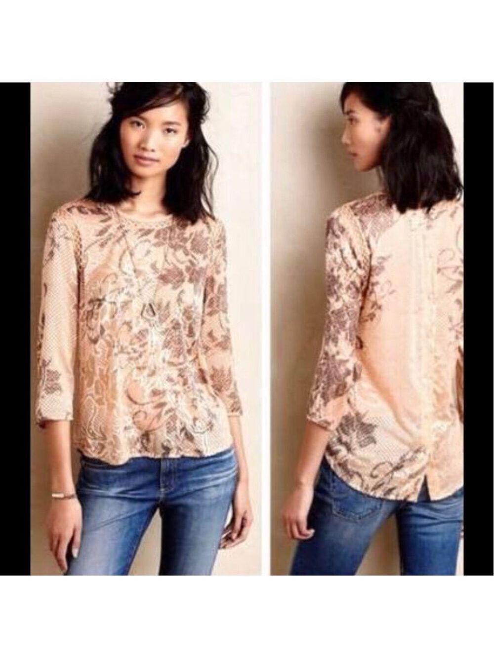 Nwt Anthropologie velveteen burnout button back top SZ XS‎